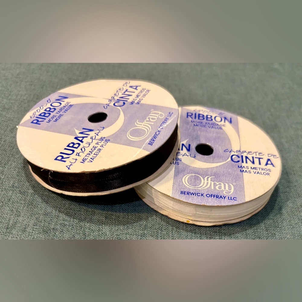 Set of 2 Black and White Double Sided Satin Ribbon by Offray